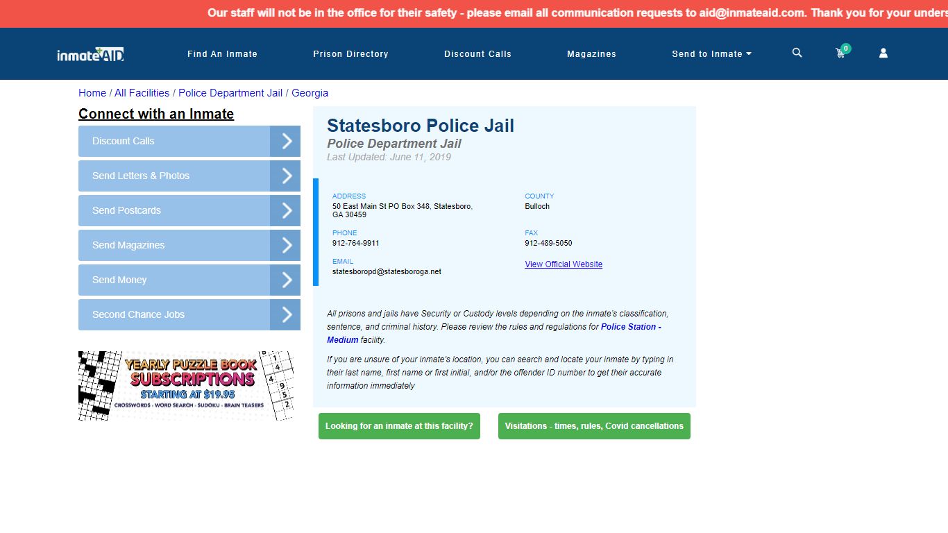 Statesboro Police Jail & Inmate Search - Statesboro, GA