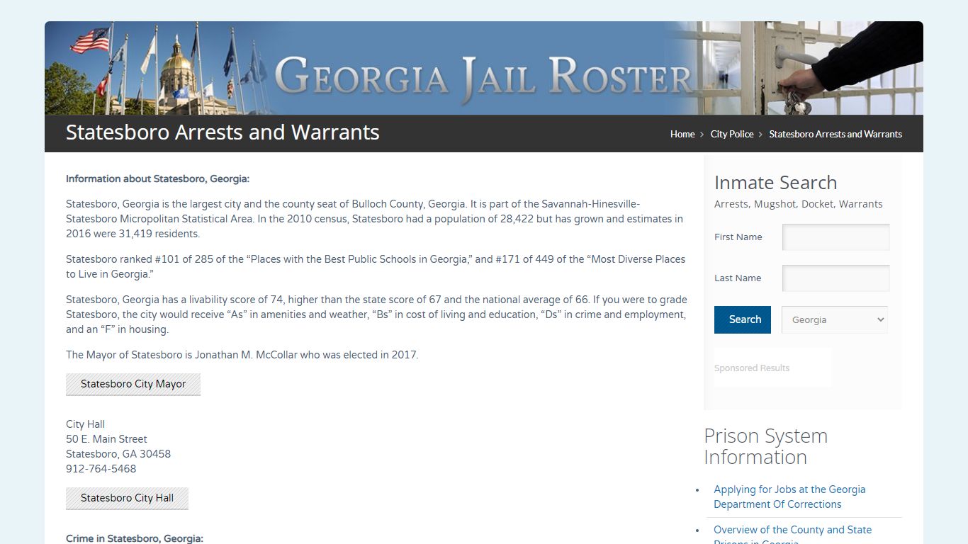 Statesboro Arrests and Warrants | Georgia Jail Inmate Search